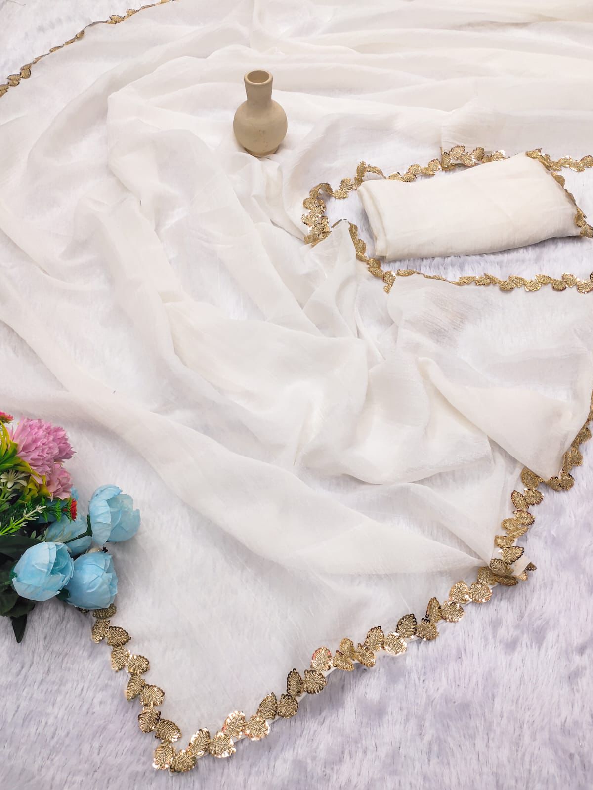 Jalpari Chiffon Golden Shining Sequnce lace Pattern in limited edition Saree