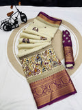 Dola Silk Jacquard Border Warli Printed Jari Work Sari with Blouse