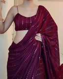 Trendy Women's Faux Georgette Embroidered Daily Wear Georgette Saree