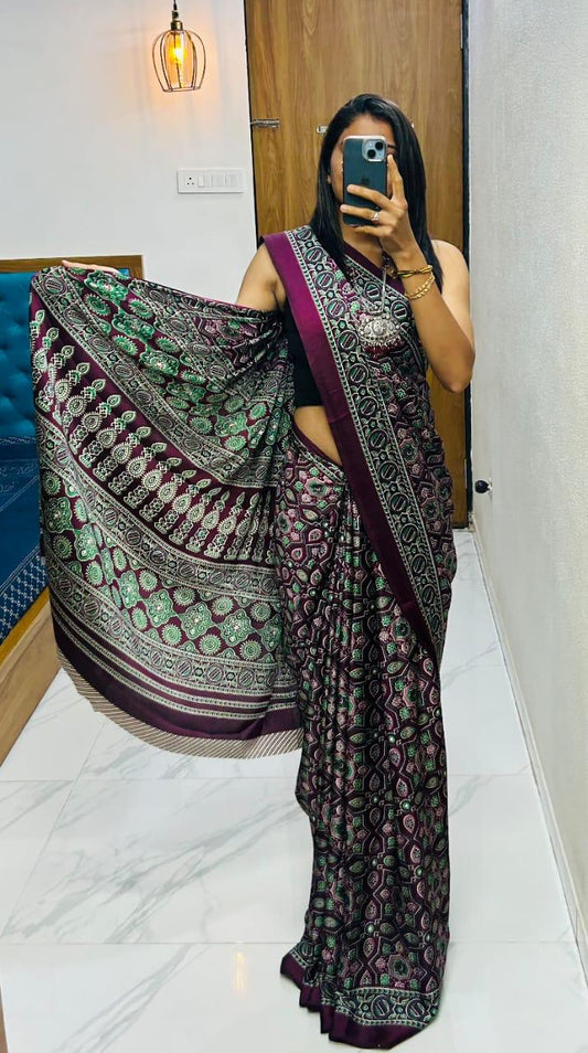 Soft Gajji Silk Bollywood Saree with Crape Silk Printed Pallu & Contrast Blouse