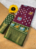 DOLA SILK SPARKLE ZARI BANDHANI PRINT WITH JACQUARD BODAR