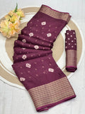 Marshmallow Silk Bandhni Print Saree with Jacquard Zari Border and Contrast Blouse