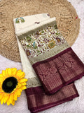 Chanderi Silk Jacquard Border Warli Printed Jari Work Sari with Blouse