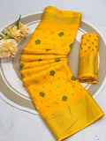 Marshmallow Silk Bandhni Print Saree with Jacquard Zari Border and Contrast Blouse