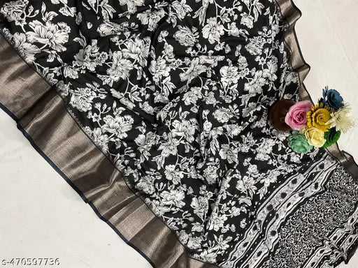 Dola Jequard Warli Digital printed Sequnce Border Colour saree with Warli printed beautiful Pallu And Blouse