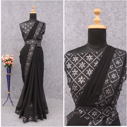 New Stylish Beautiful Bollywood Georgette With Sequence Women Georgette With Thread & Sequence Work Saree Beautiful Style India Daily To Wear Bollywood Saree