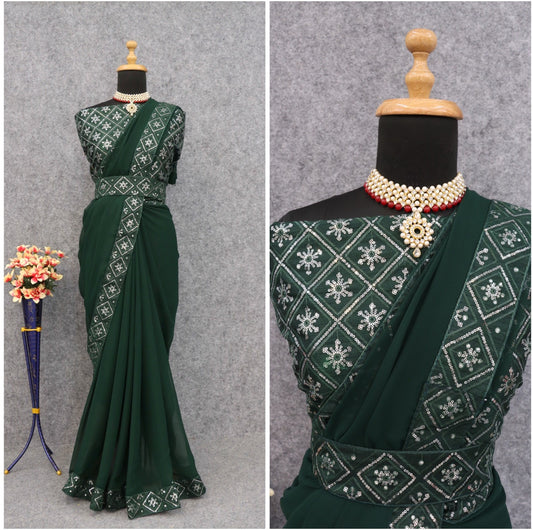 New Stylish Beautiful Bollywood Georgette With Sequence Women Georgette With Thread & Sequence Work Saree Beautiful Style India Daily To Wear Bollywood Saree