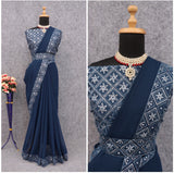 New Stylish Beautiful Bollywood Georgette With Sequence Women Georgette With Thread & Sequence Work Saree Beautiful Style India Daily To Wear Bollywood Saree